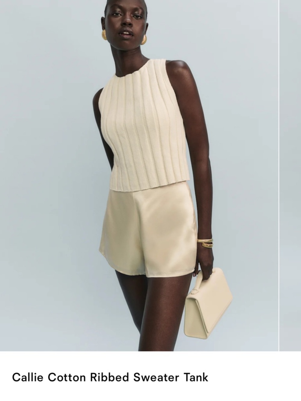 Reformation Cream Ribbed Sweater Tank